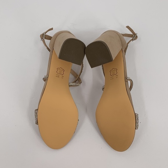 Nina Henesi strappy crisscross block heel sandal tan suede crystal rhinestone 7 - Picture 5 of 6